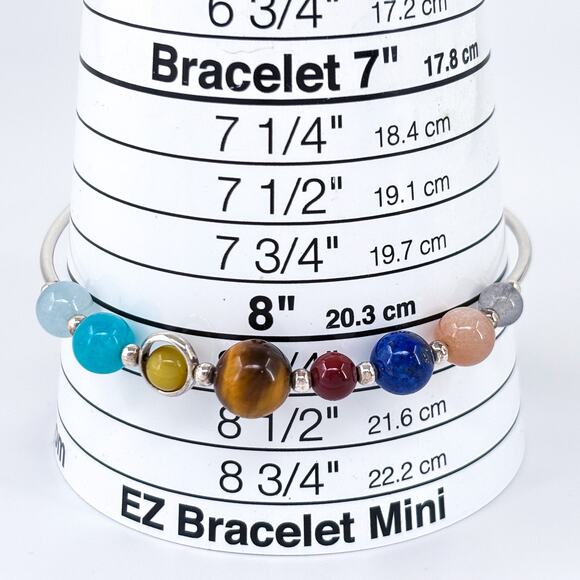 Sterling Silver Solar System Bracelet | Planet Gemstone Beaded Jewelry 7”-8.5” - Picture 5 of 6